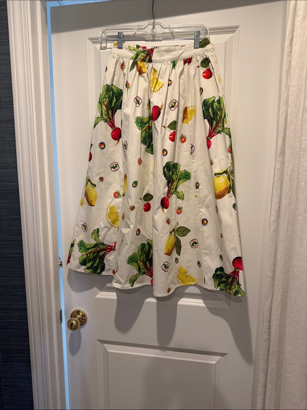 Maeve White Full Skirt with Fruit & Vegetable Print